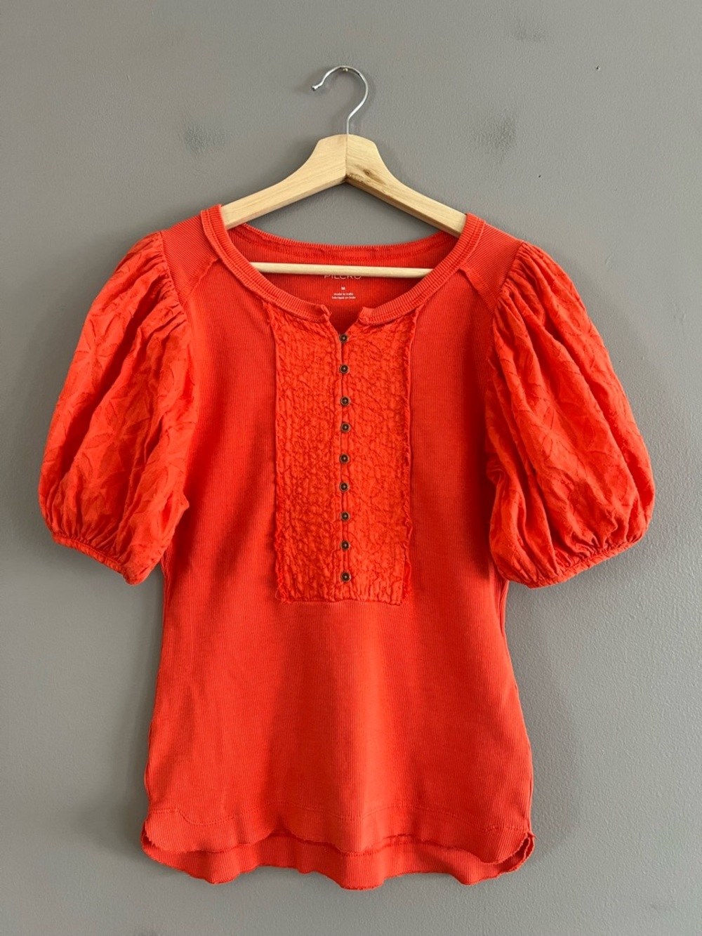 Pilcro Puff-Sleeve Short-Sleeve Tee in Bright Orange